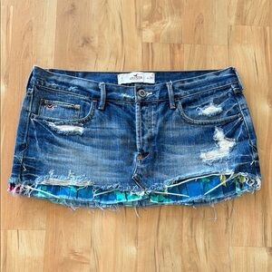 Vintage Hollister Distressed Denim Mini Skirt 9J Frayed Hem Y2K